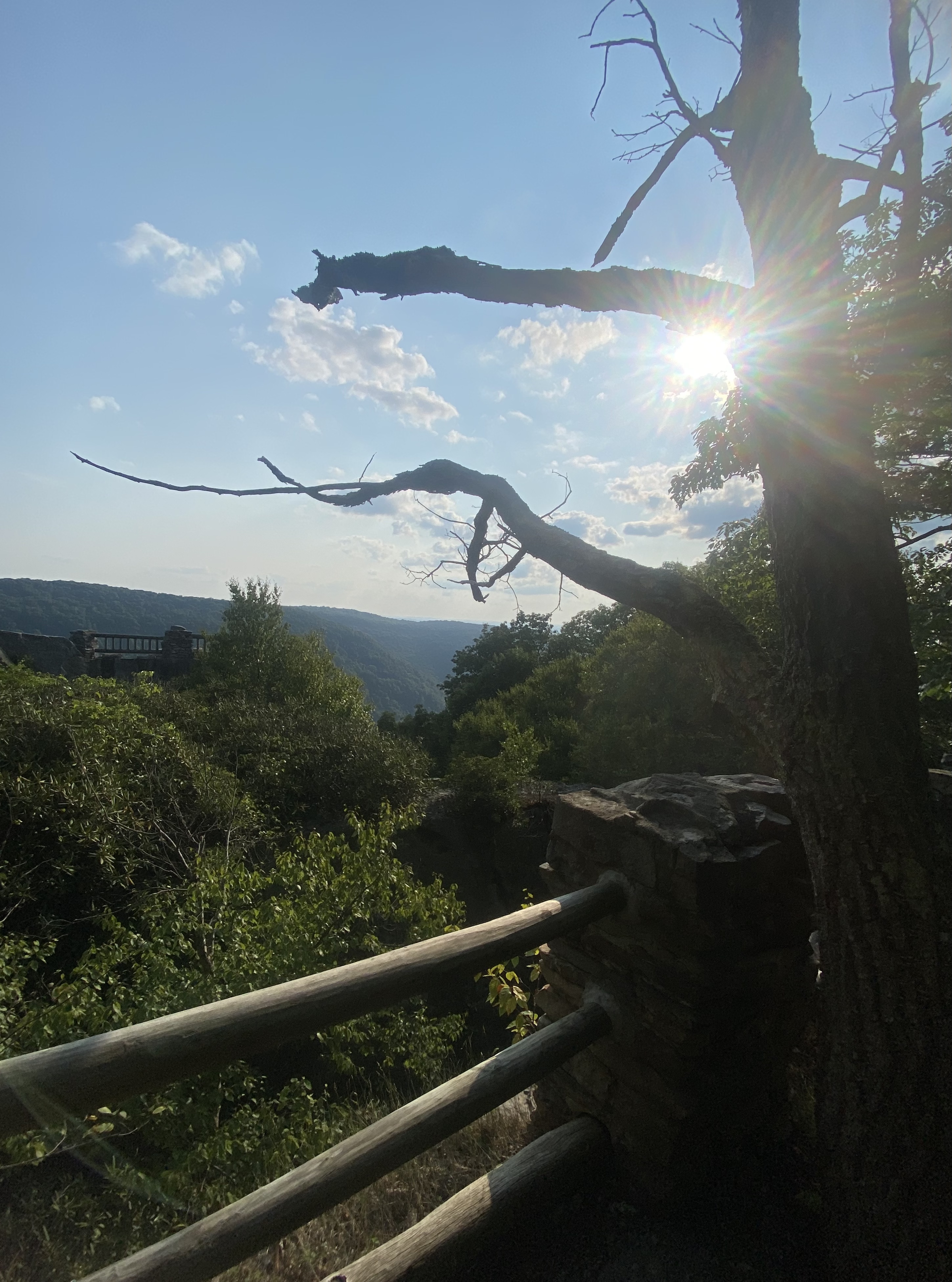 Overlooking green mountains in Appalachia on a sunny day.